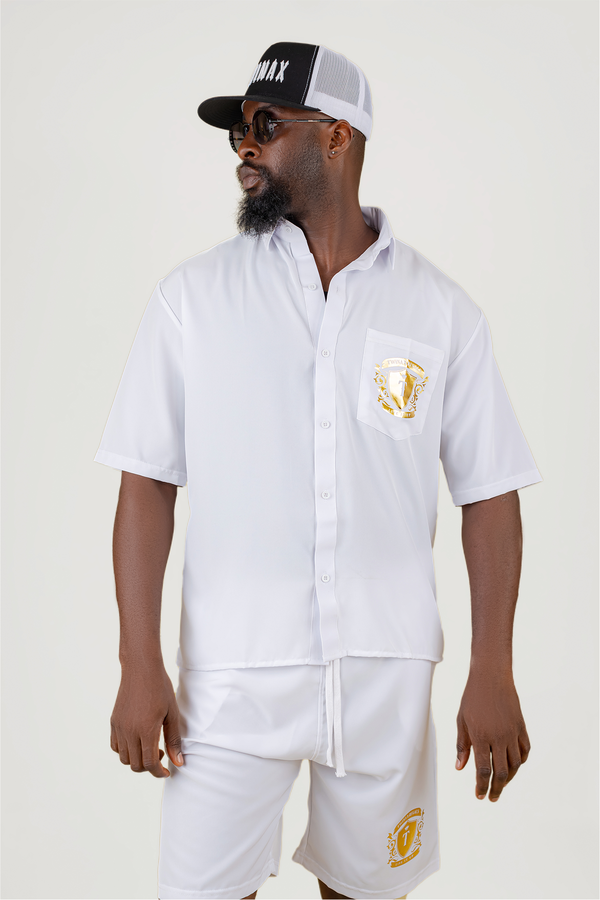 Twinax Men's Crest Logo Co-Ord Set – White & Gold