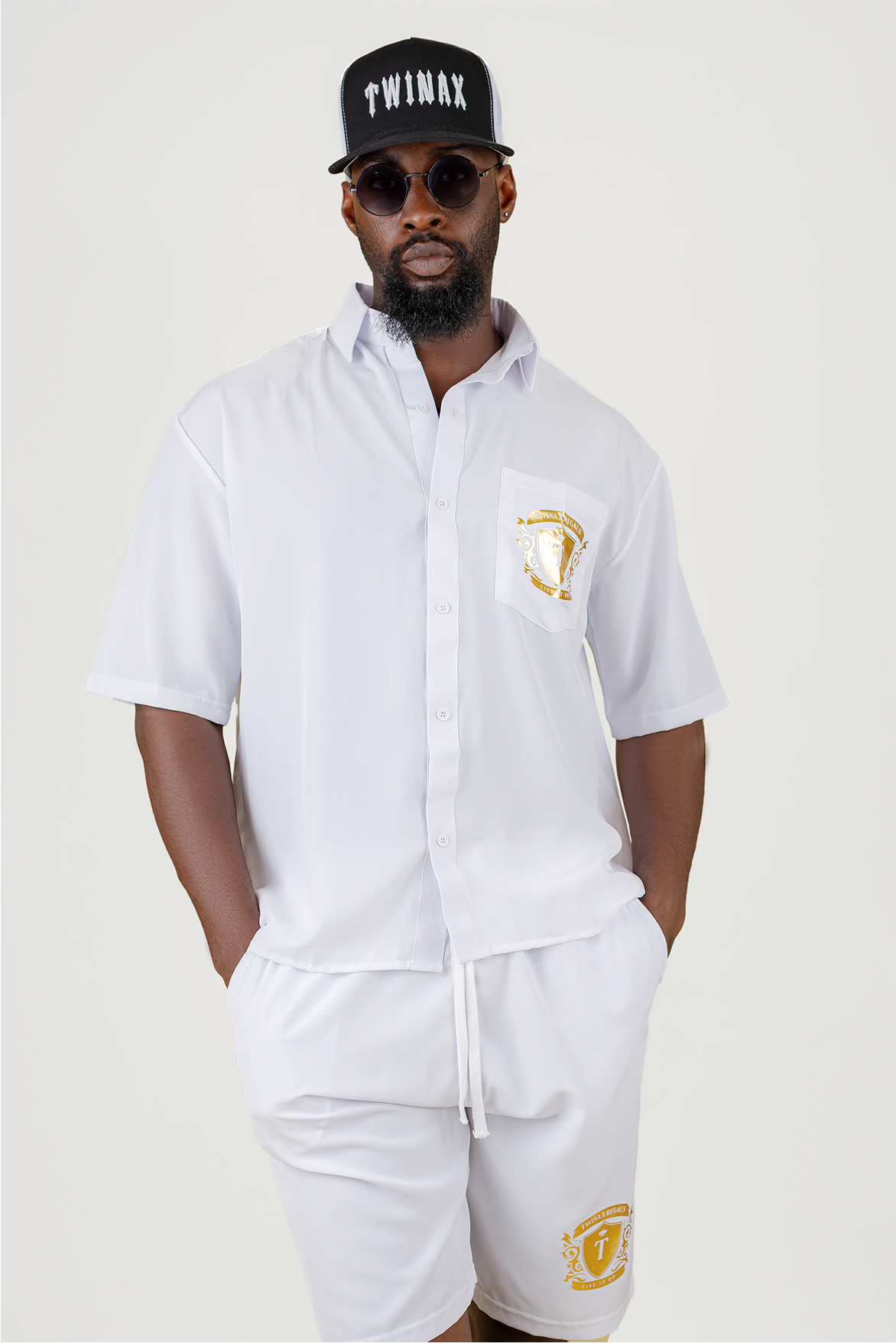 Twinax Men's Crest Logo Co-Ord Set – White & Gold