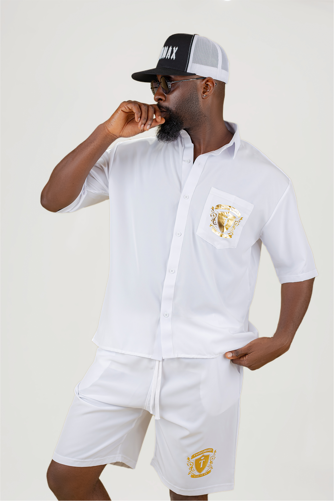 Twinax Men's Crest Logo Co-Ord Set – White & Gold
