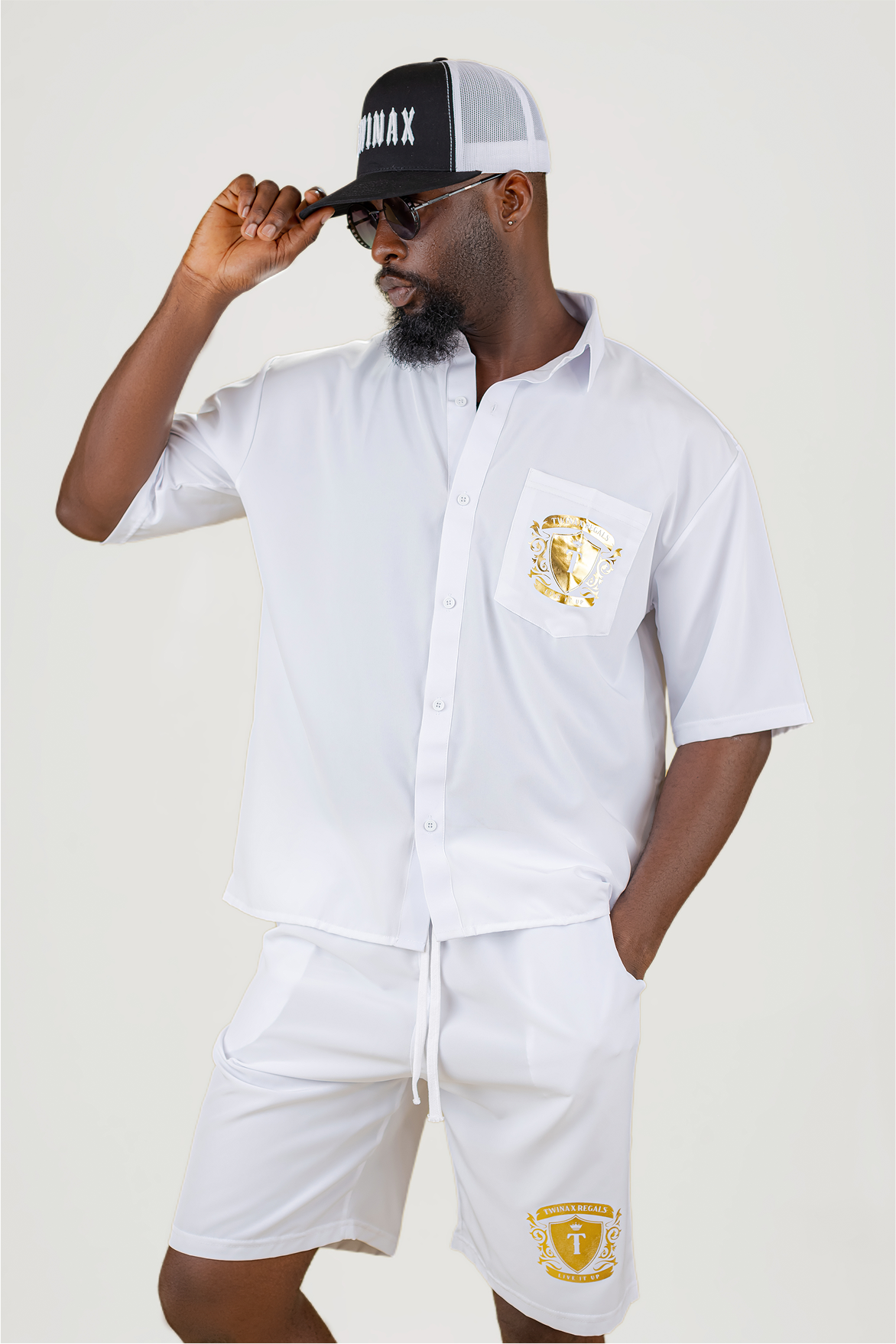 Twinax Men's Crest Logo Co-Ord Set – White & Gold