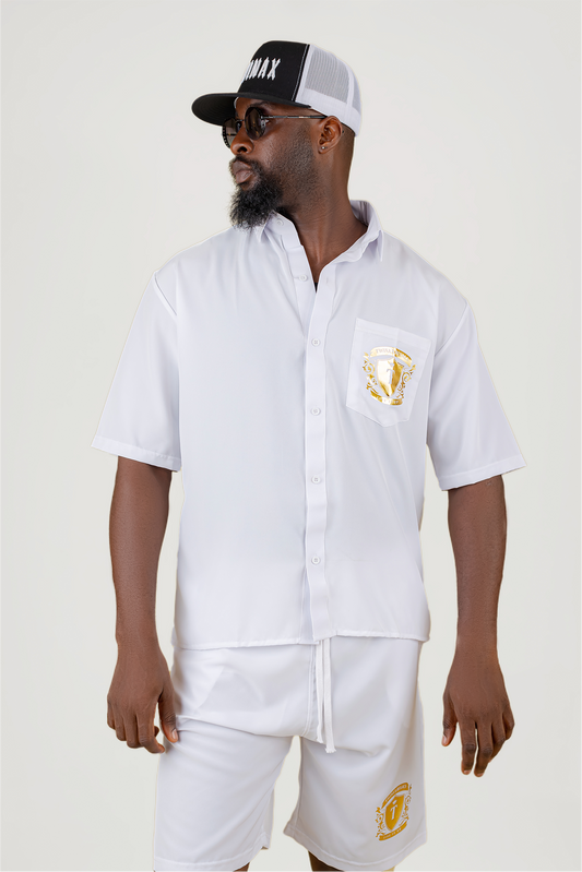 Twinax Men's Crest Logo Co-Ord Set – White & Gold