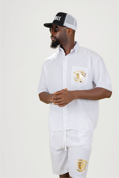 Twinax Men's Crest Logo Co-Ord Set – White & Gold