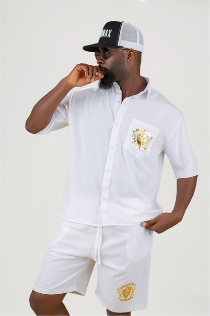 Twinax Men's Crest Logo Co-Ord Set – White & Gold